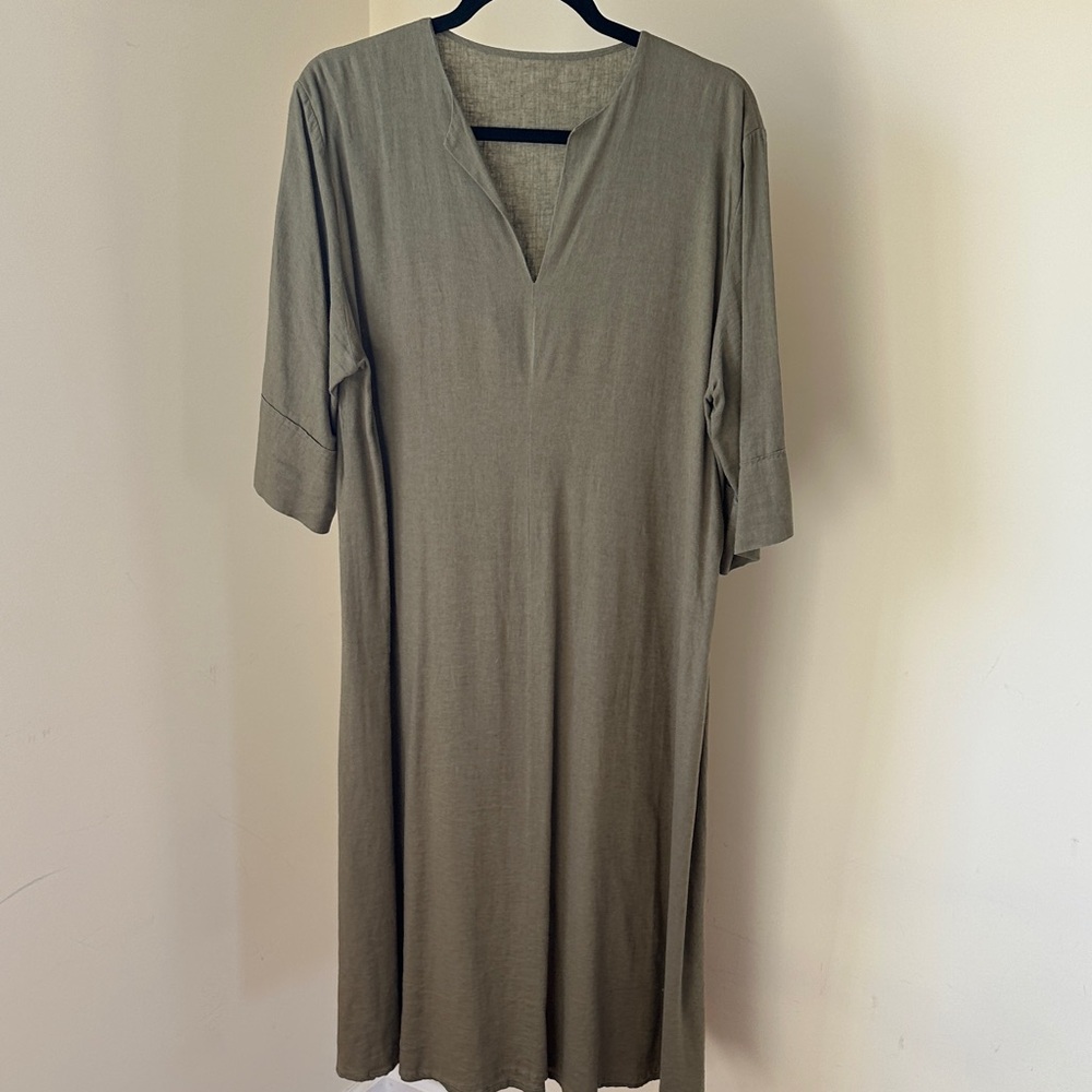 Olive Midi Dress with Notch Neck